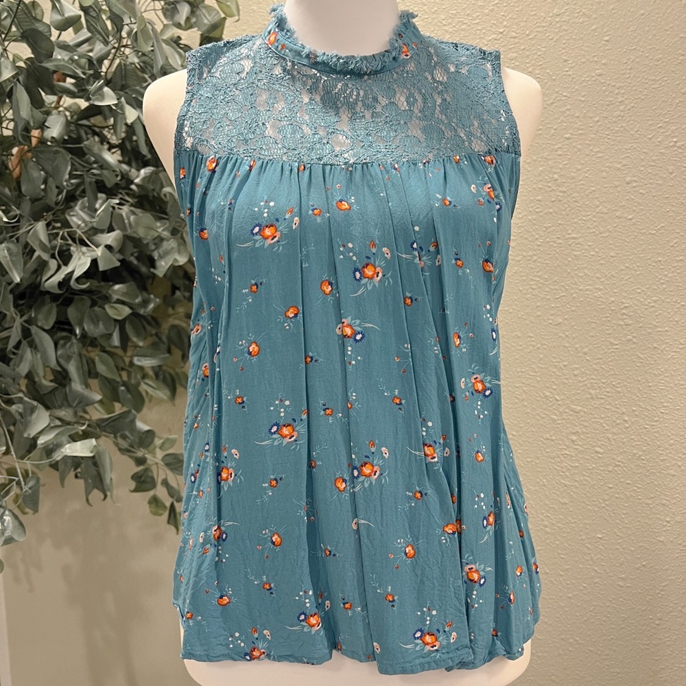 Flower Print Top Lace Tank Top Blouse